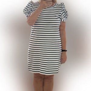 Lilly Pulitzer Navy and White Striped Puff-Sleeve Shift Dress